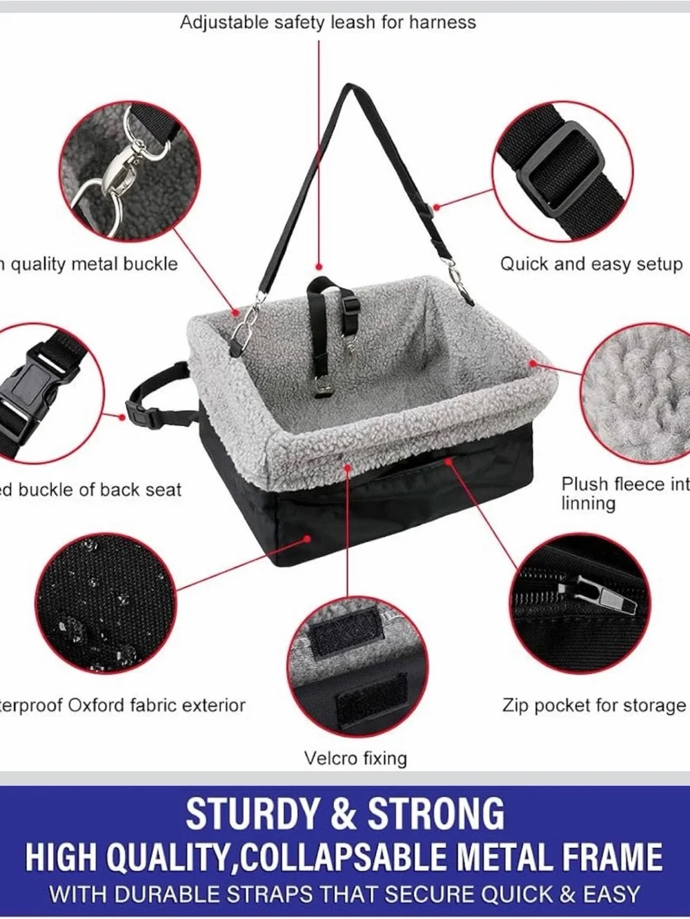 Dog Car Seats for Small Dogs, Upgrade Dog Booster Seat with Metal Frame folds